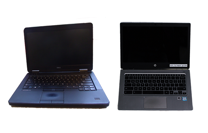 Two laptops, one dell latitude and one hp chromebook